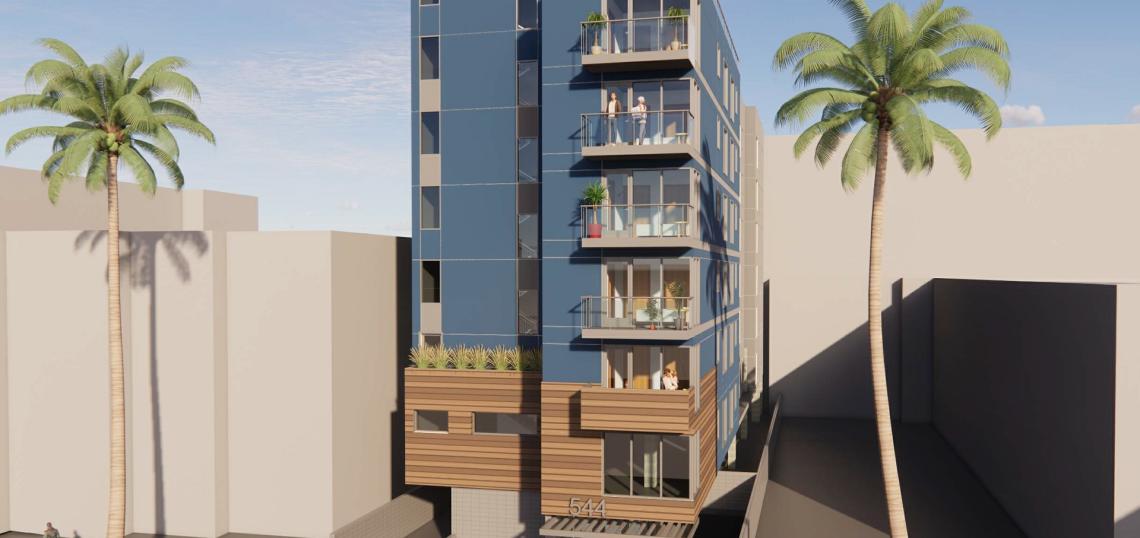 Sevenstory, 30unit apartment building set for 544 S Mariposa Avenue